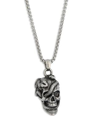 Ed Hardy Snake Skull Pendant Necklace - Metallic
