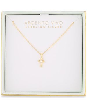 Argento Vivo Imitation Pearl Center Cross Necklace - White