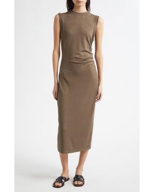 Vince Side Ruched Sleeveless Knit Midi Dress - Natural