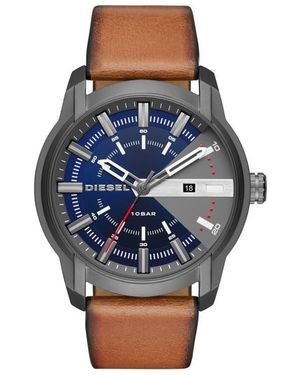 DIESEL Armbar Three-Hand Leather Strap Watch, 45Mm - Blue