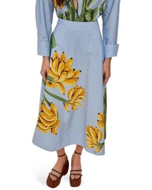 FARM Rio Banana Cocina Stripe Cotton Midi Skirt - Blue