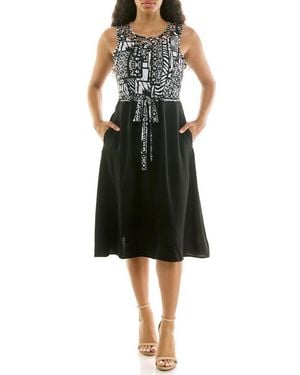 Nina Leonard Tie Waist A-Line Dress - Black