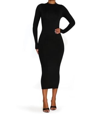 Naked Wardrobe Bare Long Sleeve Midi Dress - Black