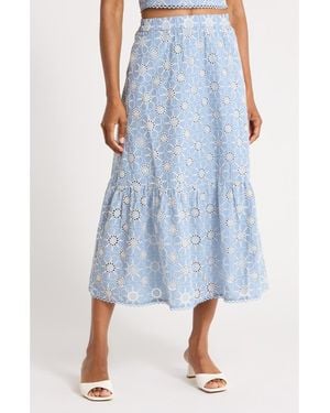 Ellen Tracy Embroidered Cotton Tiered Skirt - Blue