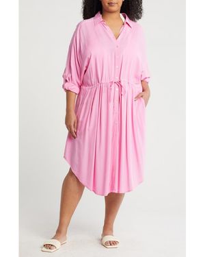 Boho Me Long Sleeve Shirtdress - Pink