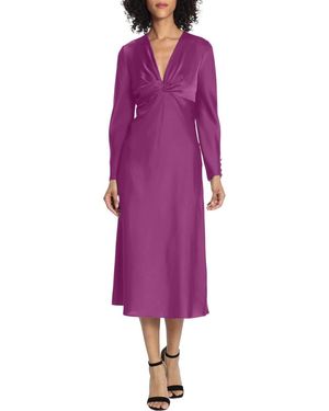 Maggy London Twist V-Neck Long Sleeve Midi Dress - Purple