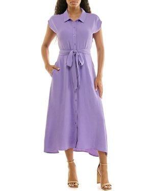 Nina Leonard Tie Waist Midi Shirtdress - Purple