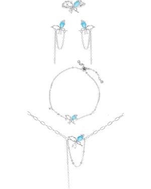 LA MENO Flying Butterfly 4-Piece Jewelry Set - White