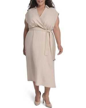 DKNY Cap Sleeve Midi Dress - Natural