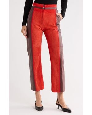 Longchamp Colorblock Mixed Media Pants - Red
