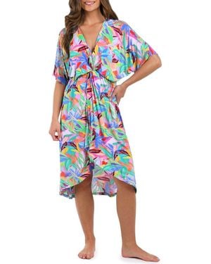 La Blanca Tropi-Flage Twist Cover-Up Dress - Blue