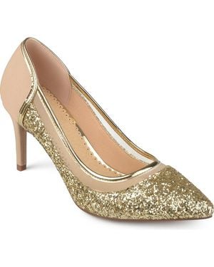 Journee Collection Glitter Mesh Stiletto Pumps - Metallic