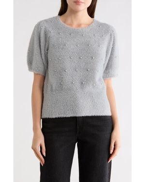 Adrianna Papell Faux Pearl Embellished Sweater - Gray