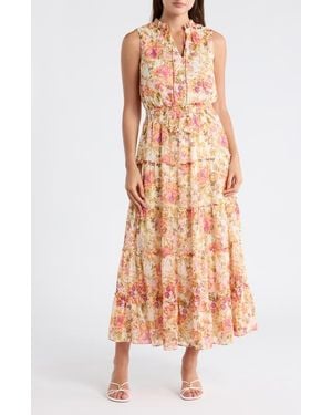 Halogen® Tie Neck Sleeveless Tiered Maxi Dress - Natural