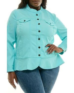 Nina Leonard Denim Peplum Jacket - Green