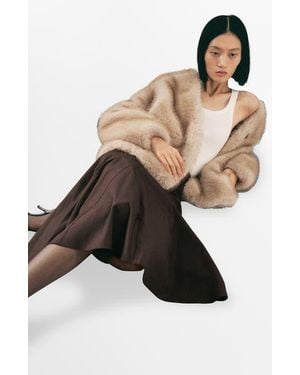 Mango Button Front Faux Fur Coat - Black