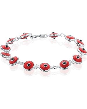 Best Silver Evil Eye Enamel Station Bracelet - Red