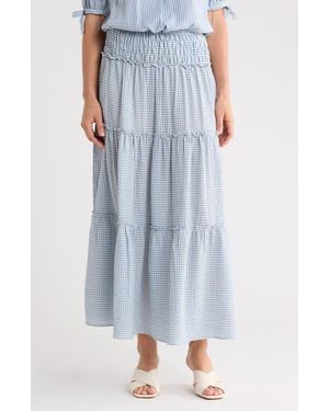 Max Studio Gingham Tiered Skirt - Blue