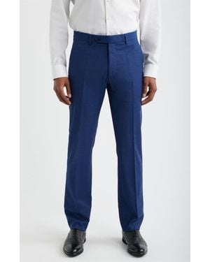 Zanella Noah Glen Check Flat Front Wool & Cotton Dress Pants - Blue