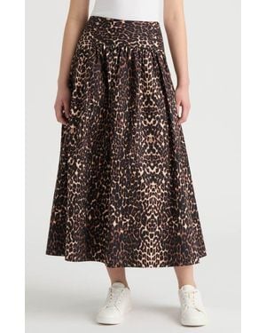 NVLT Poplin Gathered Midi Skirt - Brown