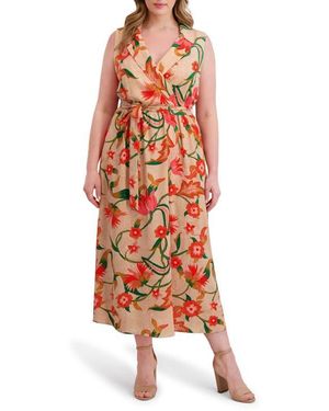 Kensie Tie Waist Textured Midi Dress - Orange