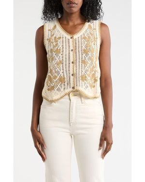 Forgotten Grace Floral Embroidered Open Knit Button Tank - Natural