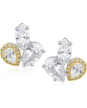 CZ by Kenneth Jay Lane Cubic Zirconia Mixed Cluster Stud Earrings - Metallic