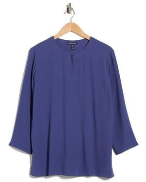 Eileen Fisher Bracelet Sleeve Silk Tunic - Blue