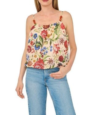 Cece Floral Beaded Bubble Hem Top - Blue