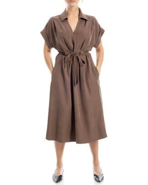 Max Studio Rolled Sleeve Midi Shirtdress - Brown