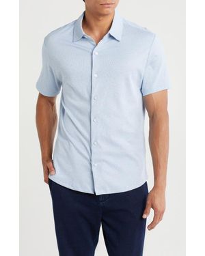 WESTZEROONE Riverway Short Sleeve Cotton Blend Knit Button-Up Shirt - Blue