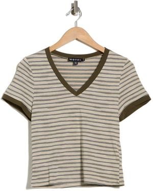 Motel Stripe Short Sleeve Top - Gray