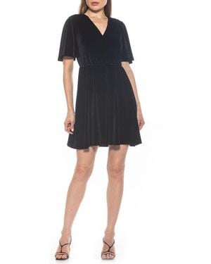 Alexia Admor Velvet Flutter-Sleeve Fit-Flare Dress - Black