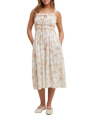 Wishlist Floral Ruched Midi Dress - Natural