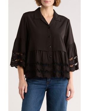 Forgotten Grace Crochet Hem Button-Up Shirt - Black