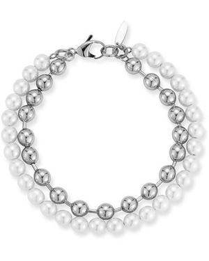 YIELD OF MEN Faux Pearl & Rolo Chain Layered Bracelet - Metallic