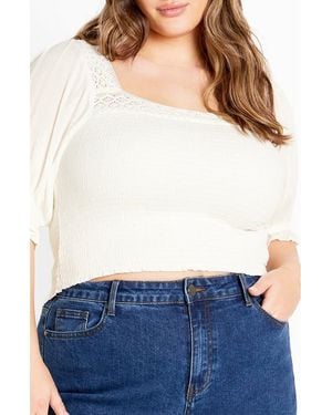 City Chic Aurora Smocked Crop Top - White
