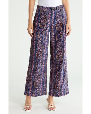 Cinq À Sept Betsy Paisley Velveteen High Waist Wide Leg Pants - Blue