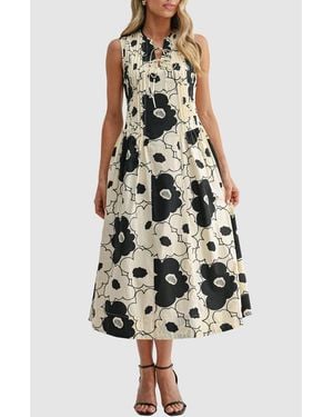 Mila + Mate Tie Front Pleated Maxi Dress - Natural