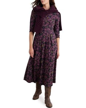 Seasalt Cornwall Veronica Print Stretch Organic Cotton Jersey Midi Dress - Purple