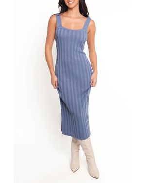 Petal & Pup Lexah Rib Midi Sweater Dress - Blue