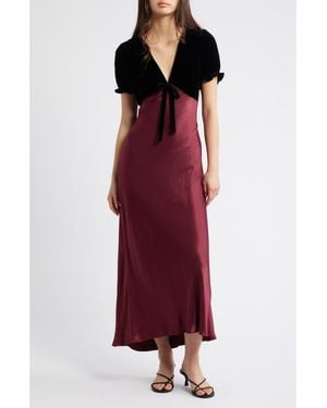 Rails Dory Puff Sleeve Mixed Media Velvet & Satin Cocktail Dress - Red