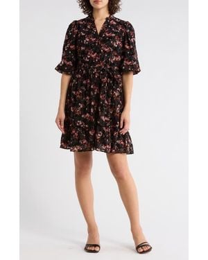 Sandra Darren Floral Ruffle Shirtdress - Black