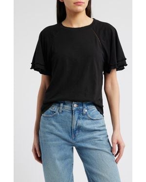 Wit & Wisdom Flutter Sleeve Top - Black