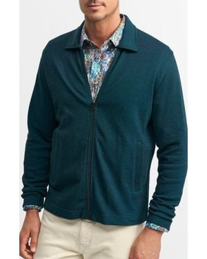 Robert Graham Dorven Classic Fit Cotton Knit Zip-Up Top - Green