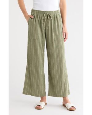 Caslon Stripe Textured Crop Wide Leg Pants - Green
