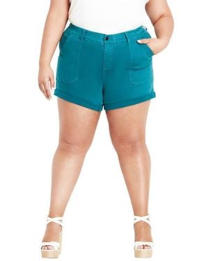 City Chic Holiday Cuff Denim Shorts - Blue