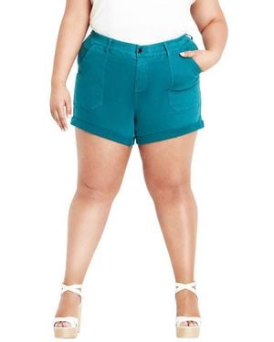 City Chic Holiday Cuff Denim Shorts - Blue