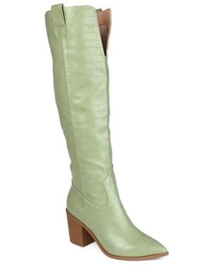 Journee Collection Croc Embossed Knee High Wide Calf Boot - Green