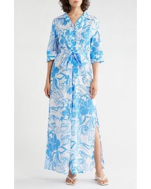 Tori Richard A Swell Time Sanna Tie Waist Shirtdress - Blue